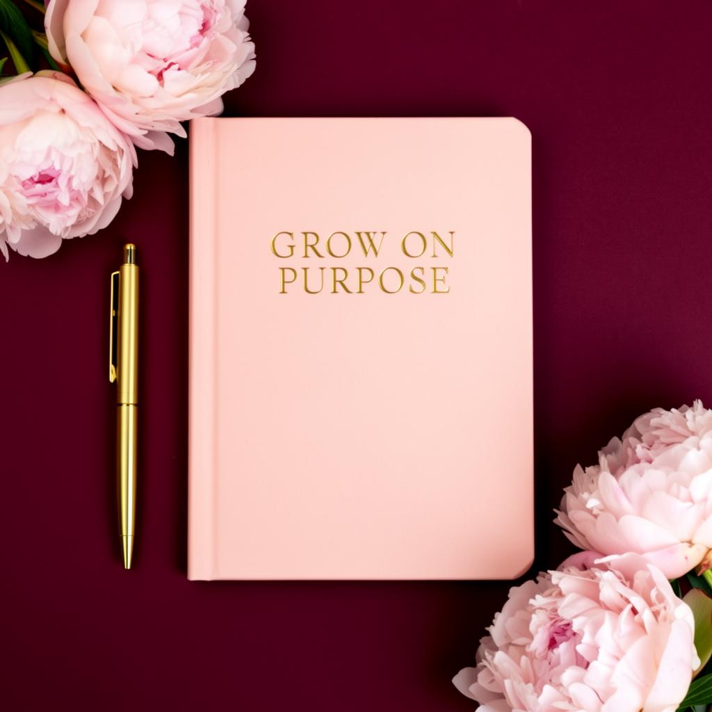 Grow on Purpose journal with peonies